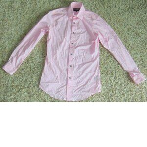 Mens Apt 9 Dress Shirt Pink Long Sleeve Button Front Collar Stretch Slim 14.5